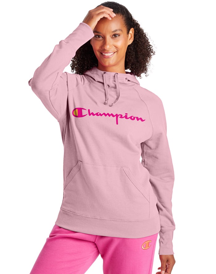 Hanorac Cu Gluga Champion Powerblend Fleece Script Logo Dama Roz - Romania TFAPCXE-32